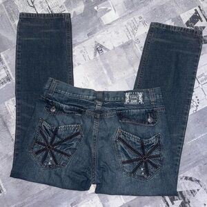 Vintage y2k grunge embroidered F.U.S.A.I. Jeans by Focus USA 35” Affliction